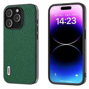 For iPhone 14 Pro ABEEL Genuine Leather Litchi Texture Phone Case(Green)