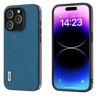 For iPhone 15 Pro Max ABEEL Genuine Leather Litchi Texture Phone Case(Blue)