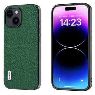 For iPhone 14 Plus ABEEL Genuine Leather Litchi Texture Phone Case(Green)