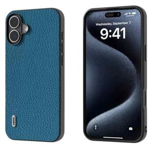 For iPhone 16 Plus ABEEL Genuine Leather Litchi Texture Phone Case(Blue)