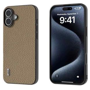 For iPhone 16 Plus ABEEL Genuine Leather Litchi Texture Phone Case(Grey)