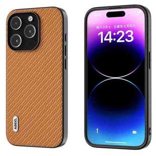 For iPhone 15 Pro Max ABEEL Carbon Fiber Texture Protective Phone Case(Light Brown)