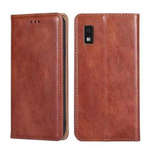 For Sharp Aqous Wish3 Gloss Oil Solid Color Magnetic Leather Phone Case(Brown)