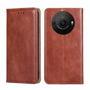 For Sharp Aquos R8 Pro SH-51 Gloss Oil Solid Color Magnetic Leather Phone Case(Brown)