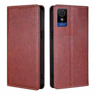 For TCL 501 4G Gloss Oil Solid Color Magnetic Leather Phone Case(Brown)