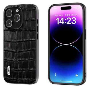 For iPhone 14 Pro ABEEL Crocodile Texture Genuine Leather Phone Case(Black)