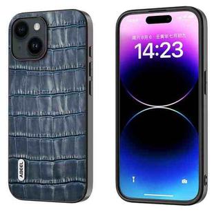 For iPhone 14 Plus ABEEL Crocodile Texture Genuine Leather Phone Case(Blue)
