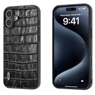 For iPhone 16 Plus ABEEL Crocodile Texture Genuine Leather Phone Case(Black)