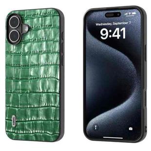 For iPhone 16 Plus ABEEL Crocodile Texture Genuine Leather Phone Case(Green)