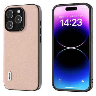 For iPhone 14 Pro ABEEL Genuine Leather + PC Litchi Texture Phone Case(Pink Gold)