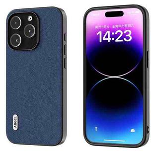 For iPhone 15 Pro Max ABEEL Genuine Leather + PC Litchi Texture Phone Case(Blue)