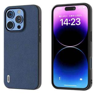 For iPhone 16 Pro Max ABEEL Genuine Leather + PC Litchi Texture Phone Case(Blue)