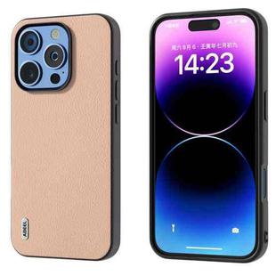 For iPhone 16 Pro Max ABEEL Genuine Leather + PC Litchi Texture Phone Case(Pink Gold)