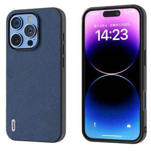 For iPhone 16 Pro ABEEL Genuine Leather + PC Litchi Texture Phone Case(Blue)