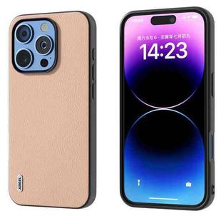 For iPhone 16 Pro ABEEL Genuine Leather + PC Litchi Texture Phone Case(Pink Gold)