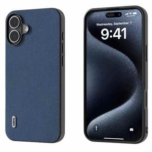 For iPhone 16 Plus ABEEL Genuine Leather + PC Litchi Texture Phone Case(Blue)