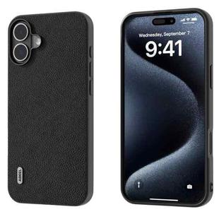 For iPhone 16 ABEEL Genuine Leather + PC Litchi Texture Phone Case(Black)