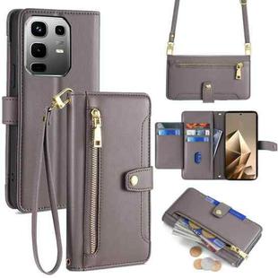 For Infinix Note 50 4G Sheep Texture Cross-body Zipper Wallet Leather Phone Case(Grey)