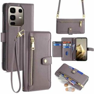 For Infinix Note 50 Pro+ 5G Sheep Texture Cross-body Zipper Wallet Leather Phone Case(Grey)