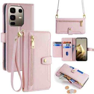 For Infinix Note 50 Pro+ 5G Sheep Texture Cross-body Zipper Wallet Leather Phone Case(Pink)