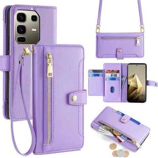 For Infinix Note 50 Pro+ 5G Sheep Texture Cross-body Zipper Wallet Leather Phone Case(Purple)