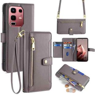 For Infinix Note 50s 5G Sheep Texture Cross-body Zipper Wallet Leather Phone Case(Grey)