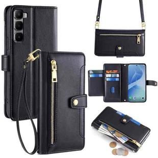For Infinix Hot 60 Pro+ 4G Sheep Texture Cross-body Zipper Wallet Leather Phone Case(Black)