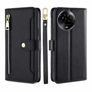 For Realme 11 5G Global / 11x 5G Sheep Texture Cross-body Zipper Wallet Leather Phone Case(Black)