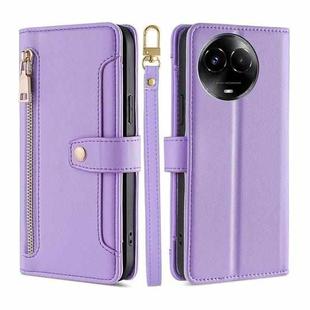 For Realme 11 5G Global / 11x 5G Sheep Texture Cross-body Zipper Wallet Leather Phone Case(Purple)
