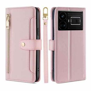 For Realme GT5 240W Sheep Texture Cross-body Zipper Wallet Leather Phone Case(Pink)