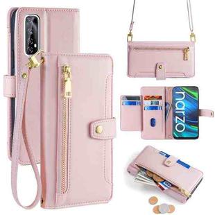 For Realme 7 / Narzo 20 Pro Sheep Texture Cross-body Zipper Wallet Leather Phone Case(Pink)