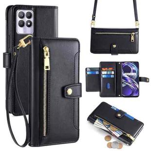 For Realme 8i Sheep Texture Cross-body Zipper Wallet Leather Phone Case(Black)