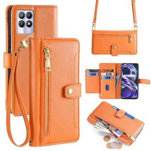 For Realme 8i Sheep Texture Cross-body Zipper Wallet Leather Phone Case(Orange)