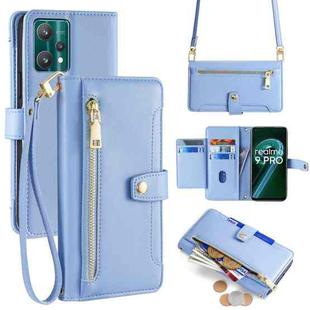 For Realme 9 Pro Sheep Texture Cross-body Zipper Wallet Leather Phone Case(Blue)