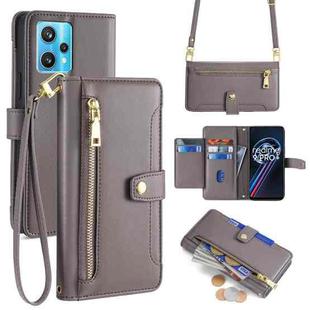 For Realme 9 Pro+ Sheep Texture Cross-body Zipper Wallet Leather Phone Case(Grey)