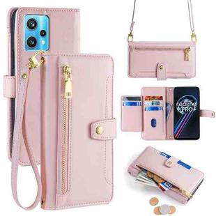 For Realme 9 Pro+ Sheep Texture Cross-body Zipper Wallet Leather Phone Case(Pink)