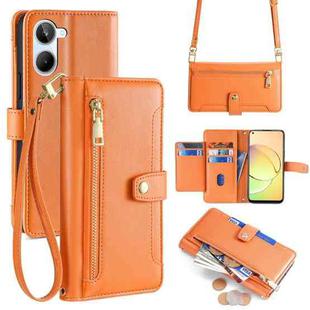 For Realme 10 4G Sheep Texture Cross-body Zipper Wallet Leather Phone Case(Orange)