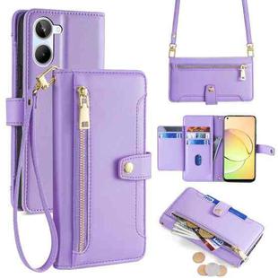 For Realme 10 4G Sheep Texture Cross-body Zipper Wallet Leather Phone Case(Purple)