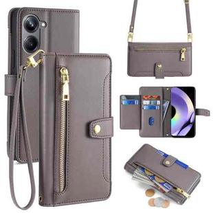 For Realme 10 Pro 5G Sheep Texture Cross-body Zipper Wallet Leather Phone Case(Grey)