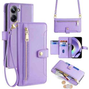 For Realme 10 Pro 5G Sheep Texture Cross-body Zipper Wallet Leather Phone Case(Purple)