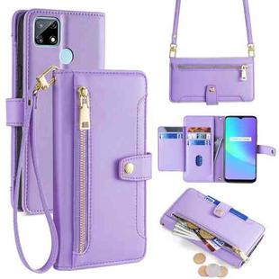 For Realme C12 / Narzo 20 Sheep Texture Cross-body Zipper Wallet Leather Phone Case(Purple)