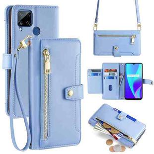 For Realme C15 Sheep Texture Cross-body Zipper Wallet Leather Phone Case(Blue)