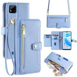 For Realme C20 Sheep Texture Cross-body Zipper Wallet Leather Phone Case(Blue)