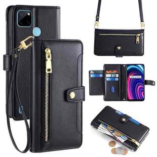 For Realme C21Y Sheep Texture Cross-body Zipper Wallet Leather Phone Case(Black)