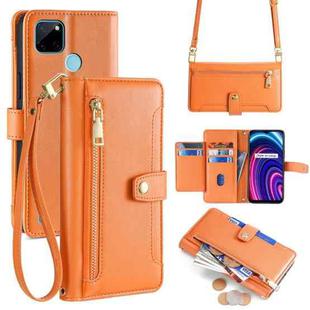 For Realme C21Y Sheep Texture Cross-body Zipper Wallet Leather Phone Case(Orange)