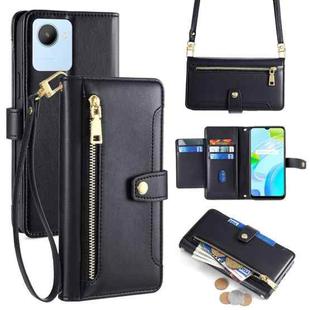 For Realme C30 4G / Narzo 50i Prime Sheep Texture Cross-body Zipper Wallet Leather Phone Case(Black)