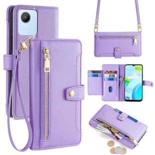 For Realme C30 4G / Narzo 50i Prime Sheep Texture Cross-body Zipper Wallet Leather Phone Case(Purple)