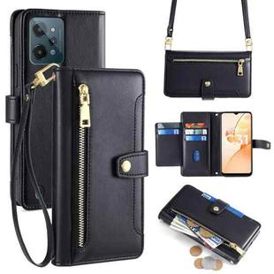 For Realme C31 Sheep Texture Cross-body Zipper Wallet Leather Phone Case(Black)