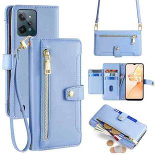 For Realme C31 Sheep Texture Cross-body Zipper Wallet Leather Phone Case(Blue)