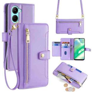 For Realme C33 4G Sheep Texture Cross-body Zipper Wallet Leather Phone Case(Purple)